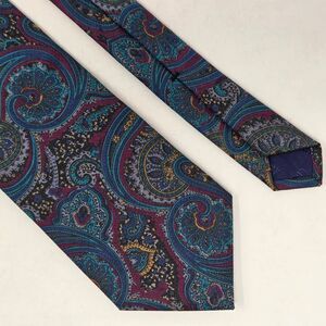 LIBERTY LONDON COTTON TIE BOLD PAISLEY GREEN BLUE RED GOLD VINTAGE 3.5" X 55"
